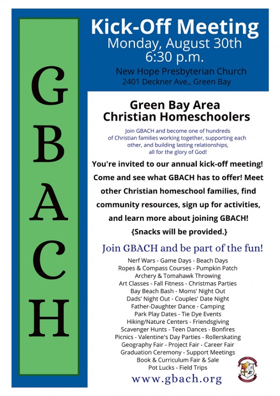 Green Bay Area Christian Homeschoolers Bay Area Christian School Calendar 2022